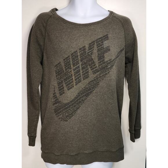 Nike Sweatshirt Olive Green Graphic Swoosh Crewneck Pullover Small Unisex - Picture 11 of 11